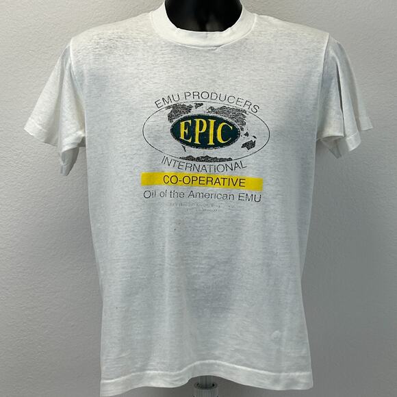 Vintage 90s Emu Producers International Co-operative T Shirt Oil White M Medium - Picture 2 of 14